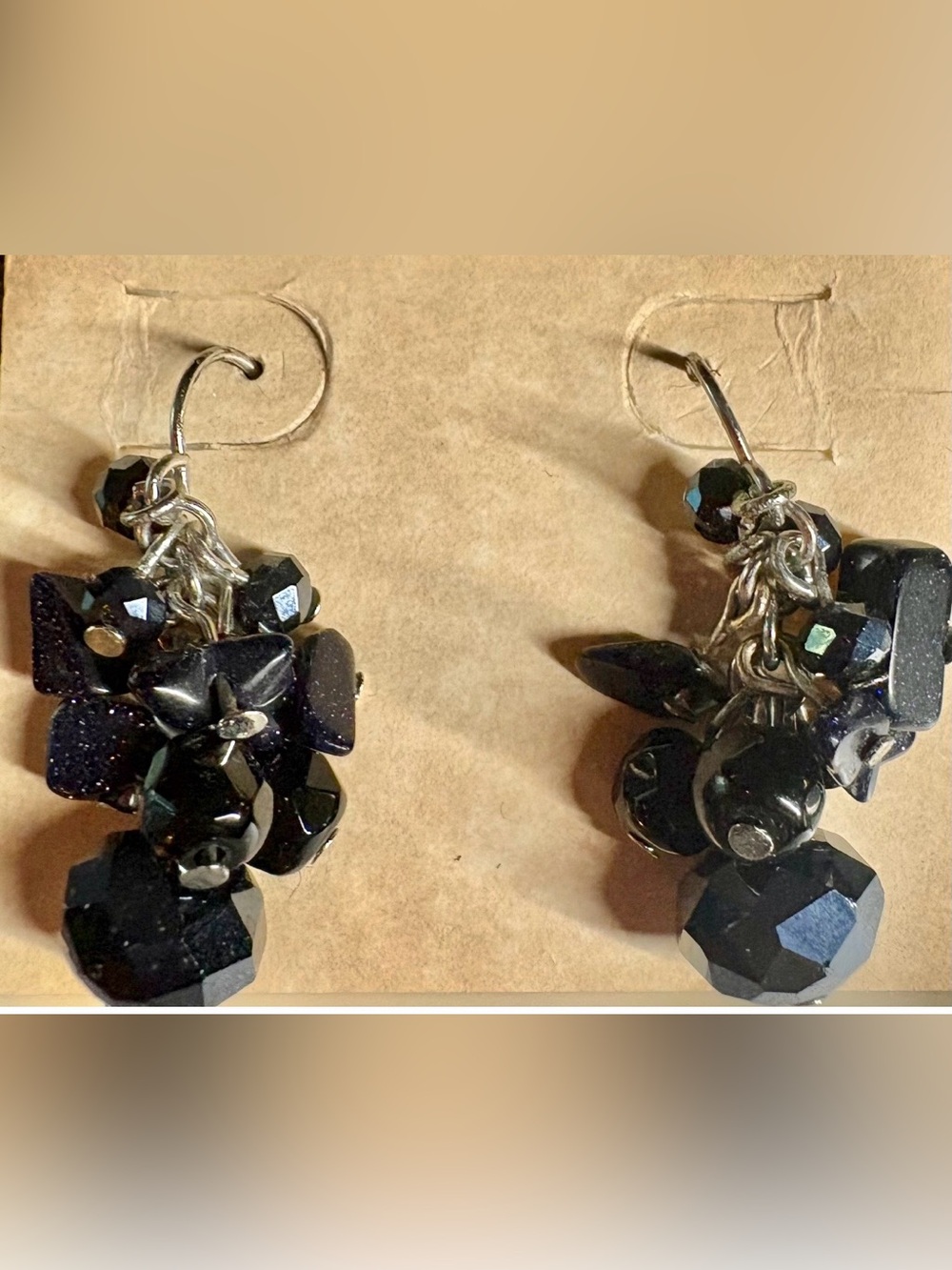 Vintage Chico’s dangle earrings: blue and prism beads w silver toned HW.
